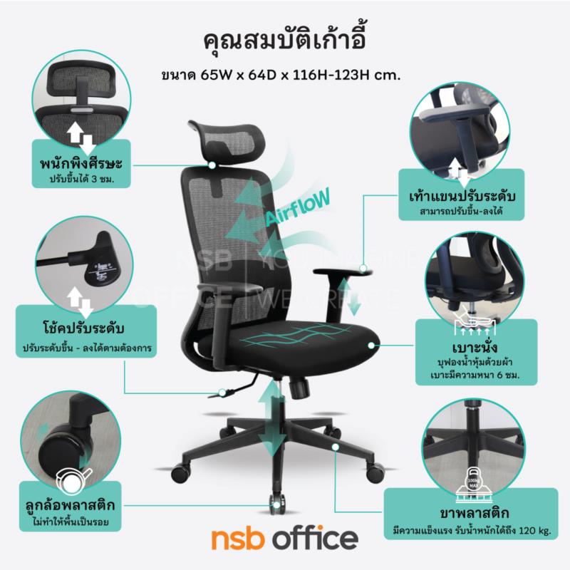 เก้าอี้ผู้บริหารหลังเน็ต รุ่น Trivie (ทริกวี่)  โช้คแก๊ส มีก้อนโยก ขาพลาสติก