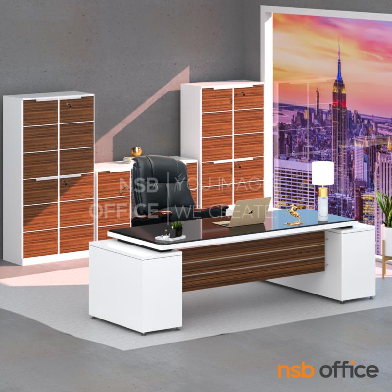 SETA006:เซ็ตโต๊ะทำงานผู้บริหาร สีซีบราโน่-ขาว รุ่น Zebrano l  พร้อมตู้เก็บเอกสาร เก้าอี้ (รวม 5 ชิ้น)