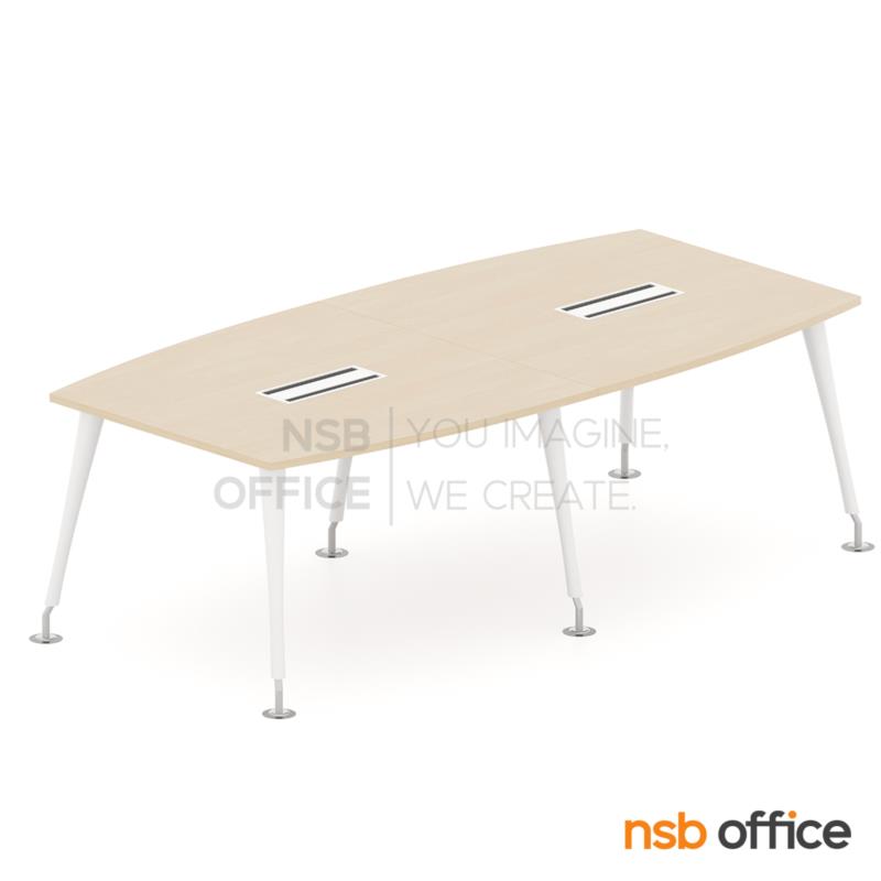 A05A284:โต๊ะประชุมทรงเรือ  รุ่น Wizzle (วิซเซิล) ขนาด 240W*120D cm. ขาอลูมิเนียมทรงปลายเรียวสีขาว ปลายขาเหล็กชุบเงา