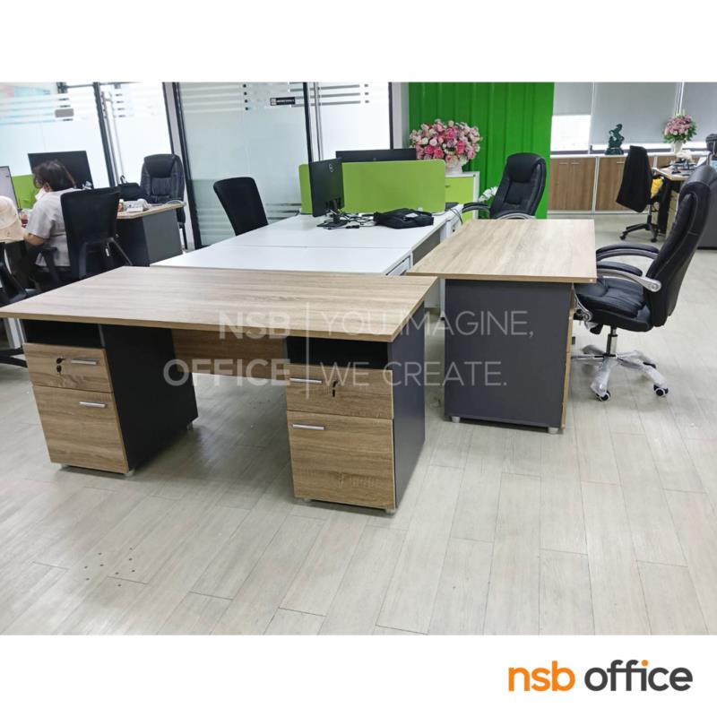 โต๊ะทำงาน 4 ลิ้นชัก  รุ่น DKK-1622  ขนาด 160W cm. เมลามีน สีแกรนโอ๊คตัดกราไฟท์