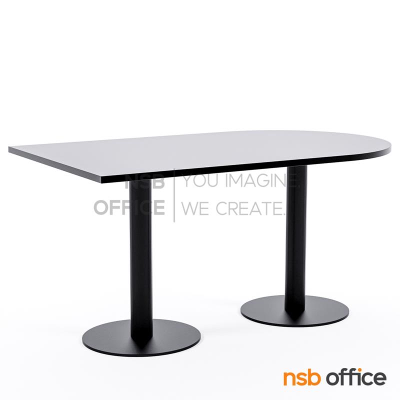 โต๊ะหน้าเมลามีน เข้ามุมหัวโค้ง รุ่น Rylix (ไรลิกซ์)  ขาจานกลมแบน