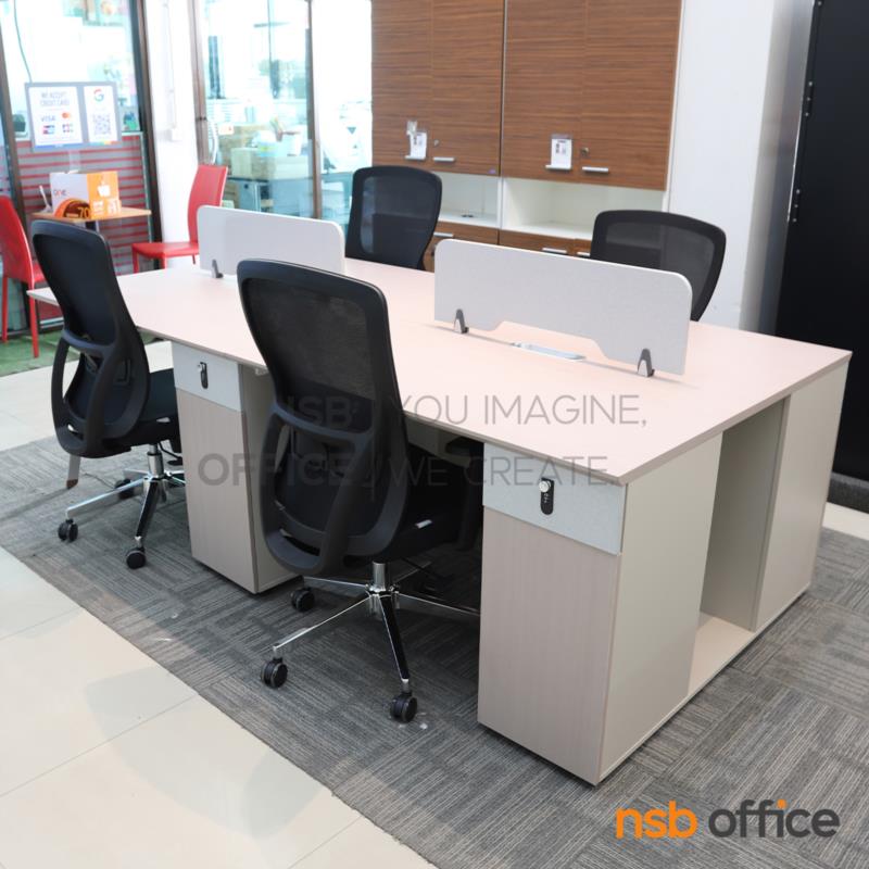 โต๊ะทำงานกลุ่ม 4 ที่นั่ง เสริมมินิสกรีนและตู้เก็บของ รุ่น Augusta (ออกัสตา)  พร้อมเก้าอี้สำนักงานหลังเน็ต