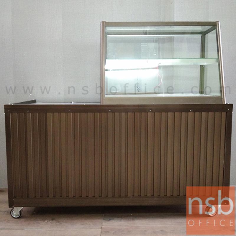 ตู้กระจกข้าวแกงหน้าเฉียงมุมมน บานเลื่อน มีแผ่นชั้น โครงอลูมิเนียม  (3,4,5,6 ฟุต *55D*60H cm.) ขอบมุมมน