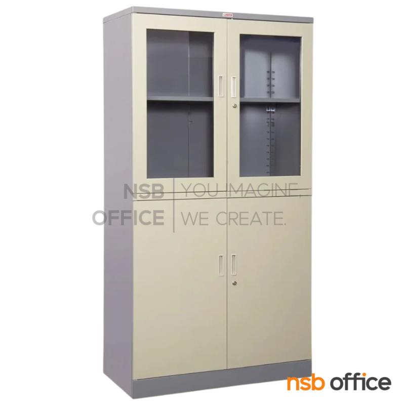 ตู้เอกสารเหล็กบนบานเปิดกระจก-ล่างบานเปิดทึบ รุ่น CBD-06 ขนาด 91.4W* 47D* 181.7H cm. มือจับพลาสติก