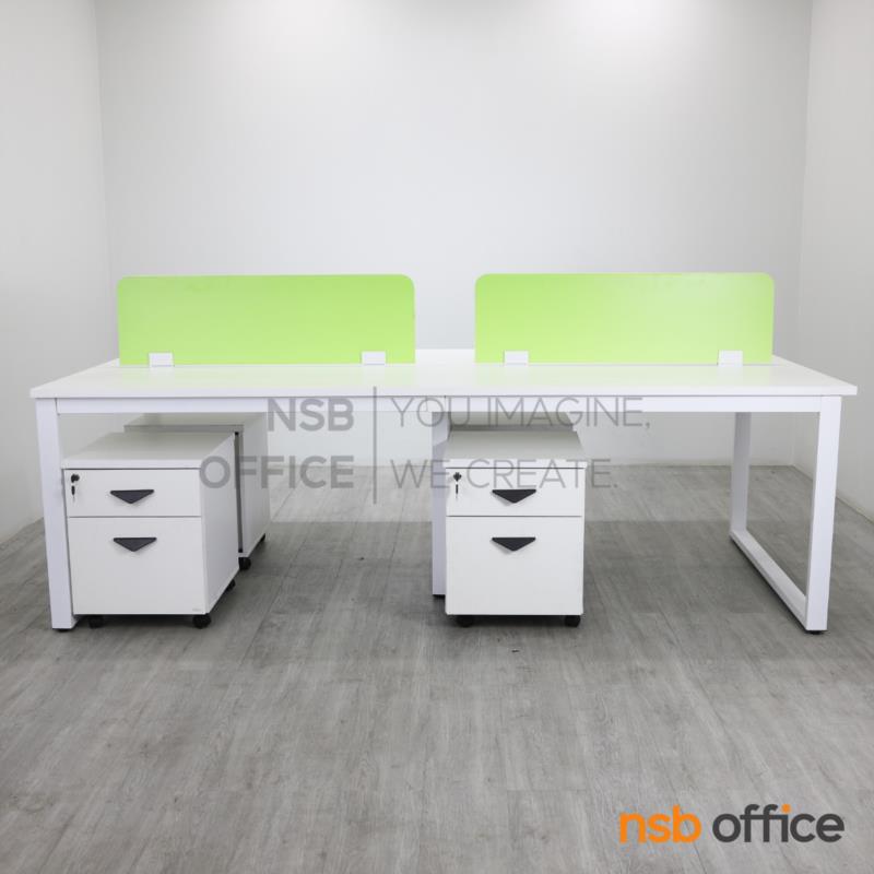 โต๊ะทำงานกลุ่ม 4 ที่นั่ง พร้อมตู้ลิ้นชักล้อเลื่อน และมินิสกรีนกระจก รุ่น Calippo (คาลิปโป้)  พร้อมเก้าอี้สำนักงานหลังเน็ต