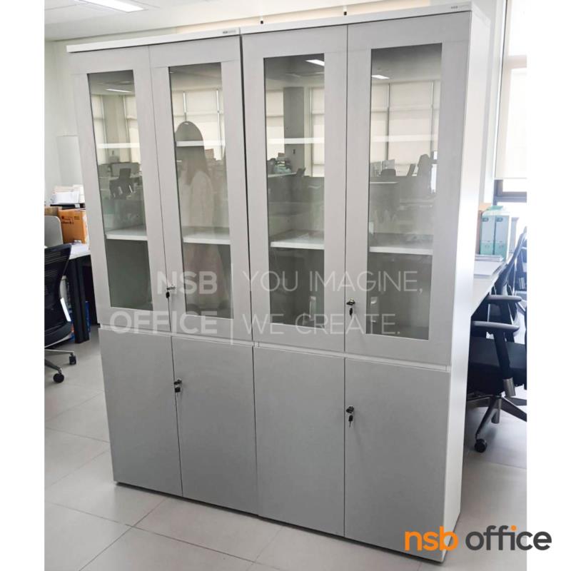 ตู้เอกสาร 5 ชั้นบน 2 บานเปิดกระจกเฟรมไม้ ล่าง 2 บานเปิดทึบ   รุ่น Cadel (คาเดล) ขนาด 80W*200H cm.  บานเพ่