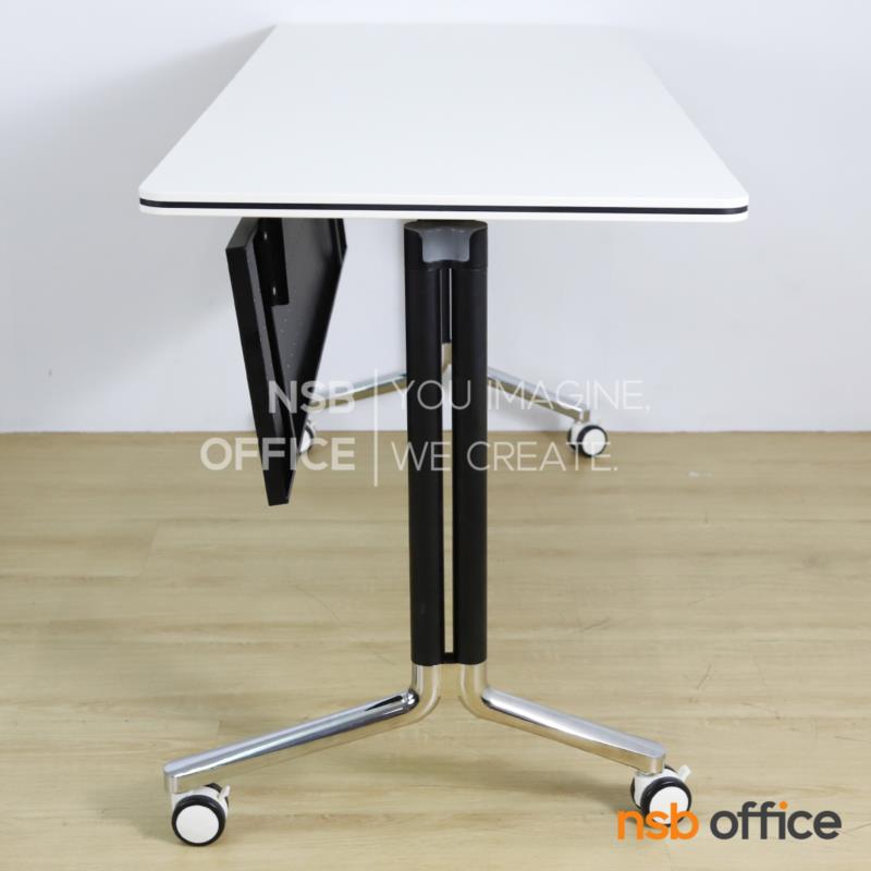 โต๊ะประชุมพับเก็บได้ล้อเลื่อน บังตาเหล็ก รุ่น Celaeno (เซเลโน่)  ขาเหล็กพ่นสีดำ ปลายขาอลูมิเนียม ล้อล็อกได้