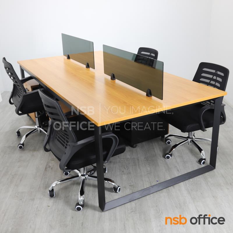 โต๊ะทำงานกลุ่ม 4 ที่นั่ง พร้อมตู้ลิ้นชักล้อเลื่อน และมินิสกรีนกระจก Calipgo (คาลิปโก้)  พร้อมเก้าอี้สำนักงานหลังเน็ต