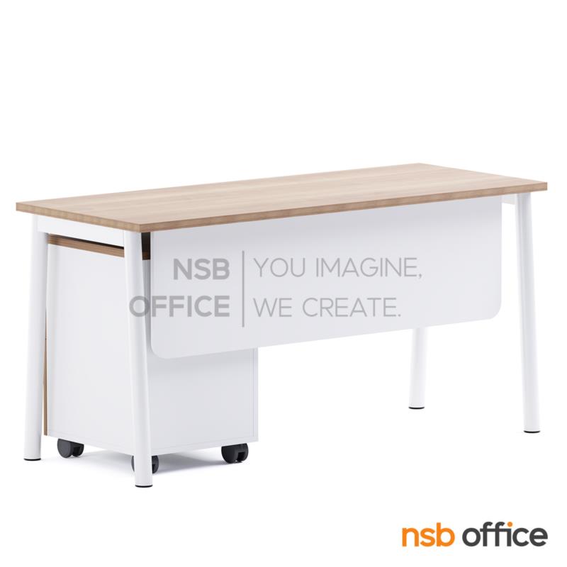 โต๊ะทำงาน รุ่น Alvessa (อัลเวสซา) ขนาด 120W, 150W cm.  บังตาไม้ ขาเหล็ก พร้อมตู้ลิ้นชักล้อเลื่อน