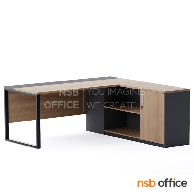 A28A028:โต๊ะผู้บริหารตัวแอล รุ่น Nyxia (นิกเซีย) ขนาด 180W cm.  บังตาไม้ พร้อมตู้ข้าง ขาเหล็ก