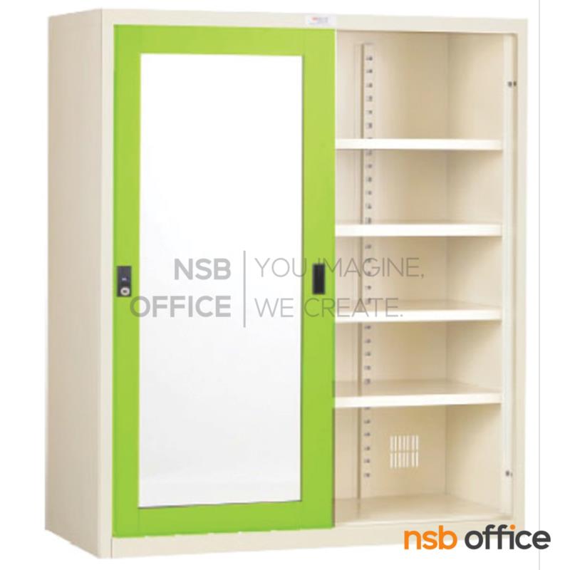 ตู้รองเท้าเหล็กบานเลื่อน ด้านหน้าหนึ่งด้านเป็นกระจกเงา 106H cm. รุ่น WSS900   