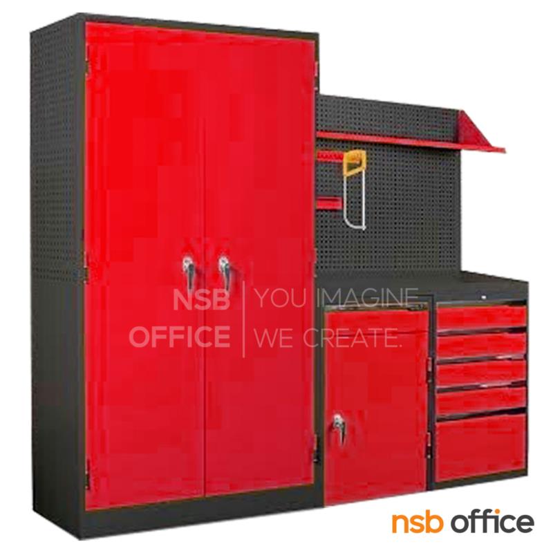 ชุดตู้เก็บเครื่องมือช่าง 215.5W*49.7D*183H cm. พร้อมแผ่นท็อปแผ่นชั้นและอุปกรณ์เสริม   