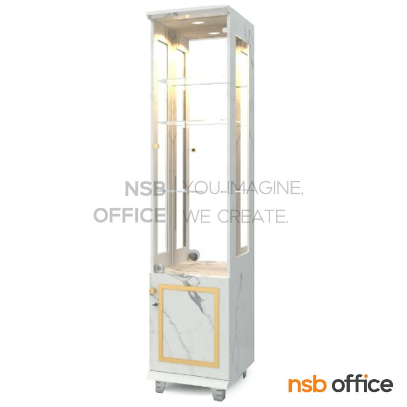 G06A081:ตู้โชว์กระจกดาวน์ไลท์ ลายหินอ่อนขอบทอง  รุ่น Dempsey (เดมป์เซย์) ขนาด 40 ซม.  