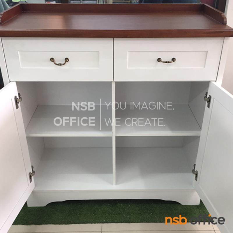 ตู้อเนกประสงค์ 2 ลิ้นชัก 2 บานเปิด  รุ่น Remington (เรมิงตัน) ขนาด 100W*69.5H cm. สีขาวตัดโอ๊คแนวคลาสสิค