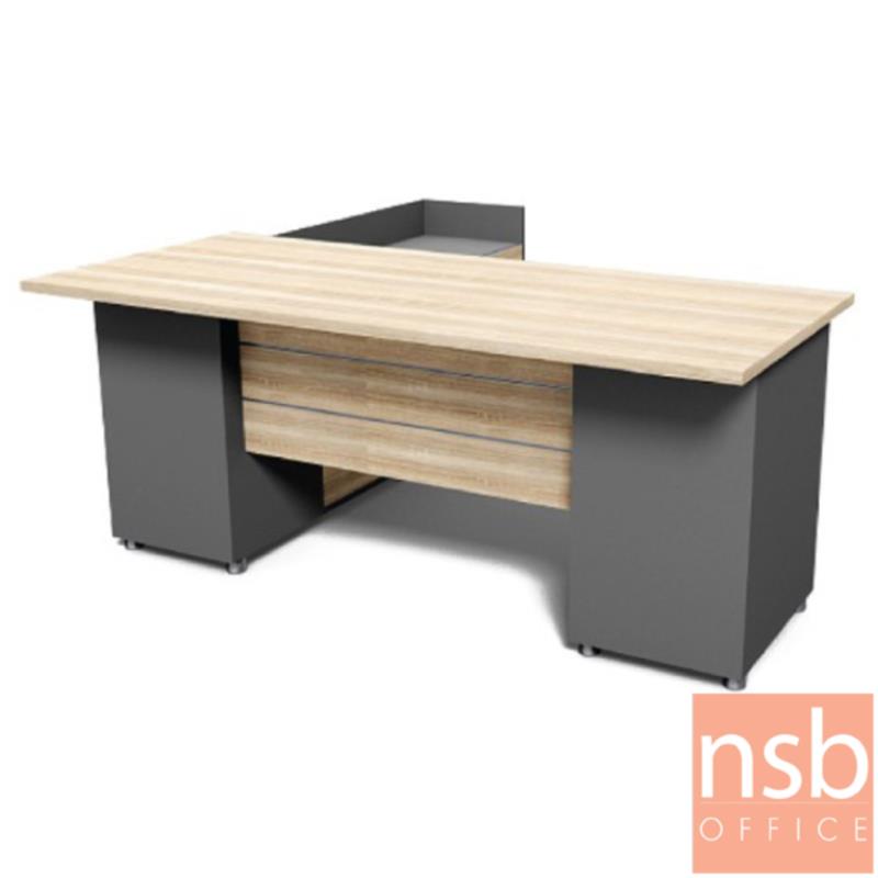 โต๊ะผู้บริหาร 2 ลิ้นชัก  รุ่น RTK-1818  ขนาด 180W cm. พร้อมตู้แอลขวา เมลามีน สีแกรนโอ๊คตัดกราไฟท์