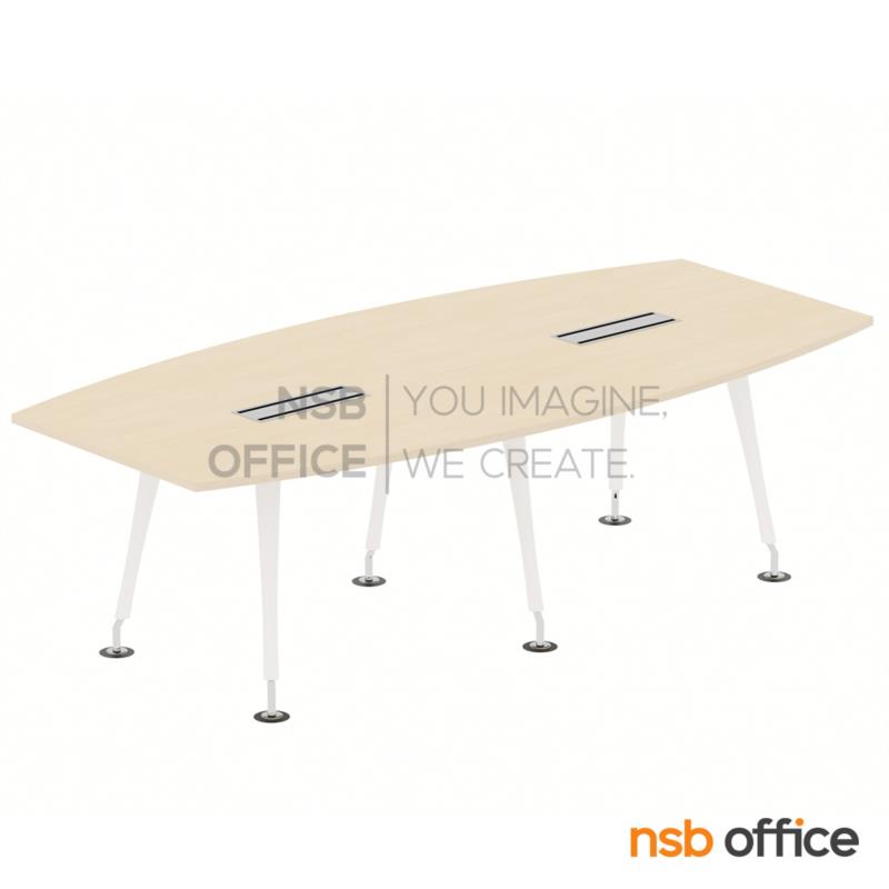 A05A284:โต๊ะประชุมทรงเรือ  รุ่น Wizzle (วิซเซิล) ขนาด 240W*120D cm. ขาอลูมิเนียมทรงปลายเรียวสีขาว ปลายขาเหล็กชุบเงา