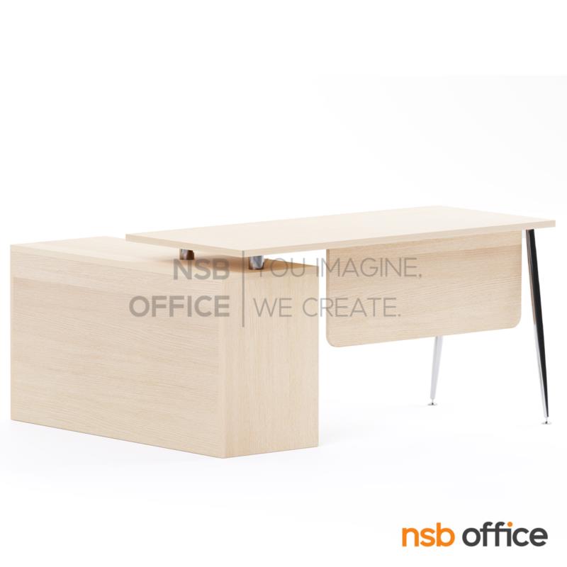 โต๊ะทำงานตัวแอล รุ่น Abigail (อาบิเกล) ขนาด 150W1*130W2 cm. บังตาไม้ พร้อมตู้ข้าง ขาเหล็ก