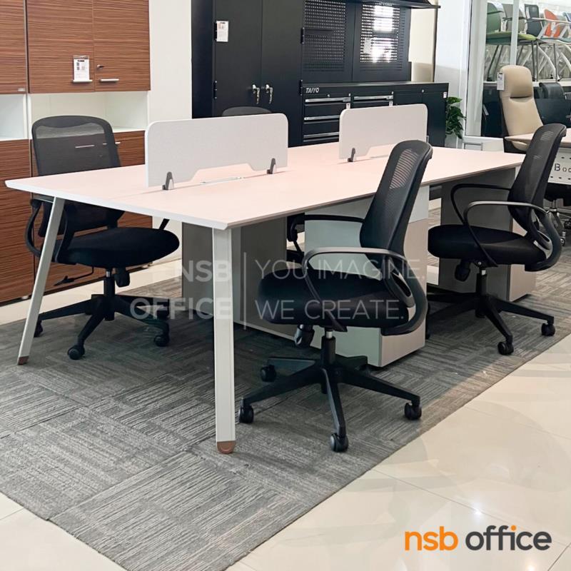 A27A105:โต๊ะทำงานกลุ่ม 4 ที่นั่ง เสริมมินิสกรีนและตู้เก็บของ รุ่น Utopia (ยูโทเปีย)  พร้อมเก้าอี้สำนักงานหลังเน็ต