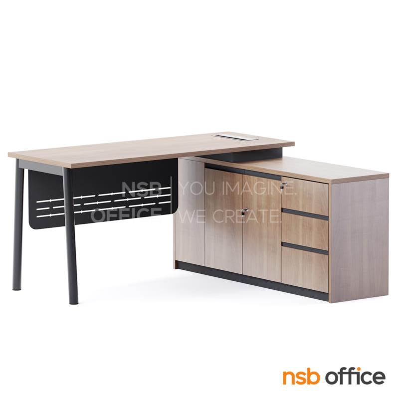 A16A139:โต๊ะทำงานตัวแอล รุ่น Auriga (ออไรก้า) ขนาด 150W1*140W2 cm. ขาเหล็ก พร้อมป๊อปอัพ A24A047-1