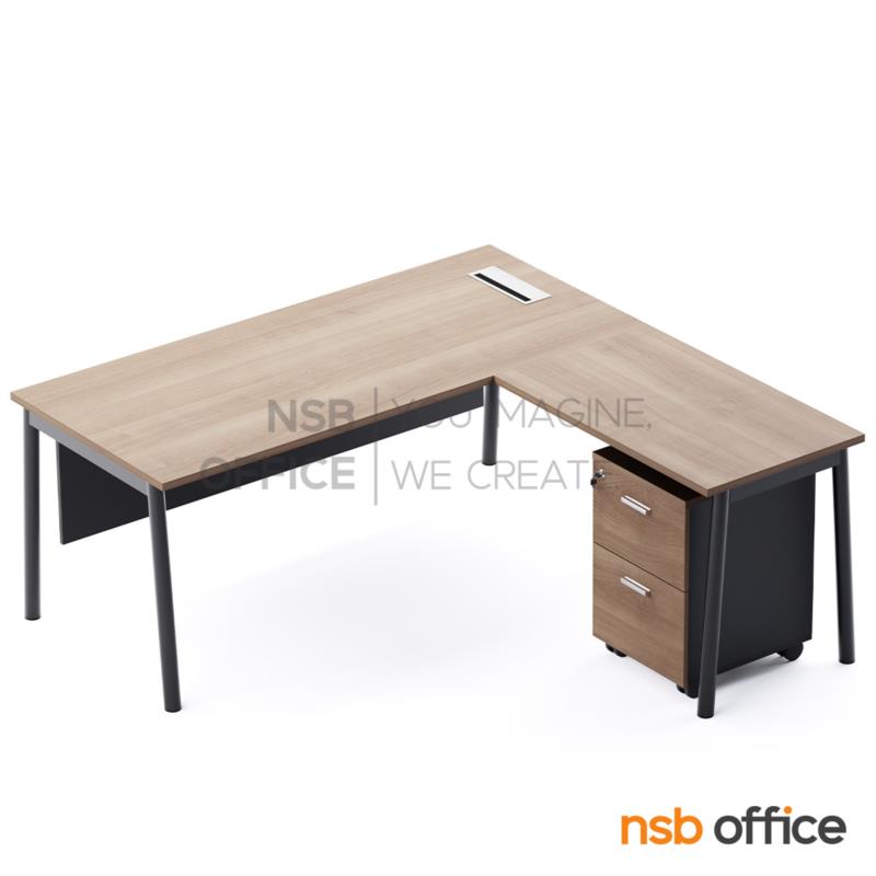 โต๊ะผู้บริหารตัวแอล รุ่น Nevisia (เนวิเซีย) ขนาด 180W cm.  พร้อมตู้ลิ้นชักล้อเลื่อน และกล่องไฟ A24A047-1