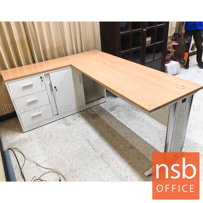 โต๊ะทำงานตัวแอล 3 ลิ้นชัก 2 บานเลื่อน รุ่น NSB-NEW ขนาด 120W1 ,135W, 150W cm.  ขาเหล็ก