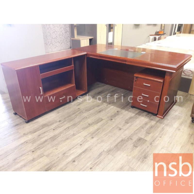 โต๊ะผู้บริหารตัวแอล  รุ่น Railroad (เรลโรด) ขนาด 180W ,200W cm.  พร้อมตู้ลิ้นชักและตู้ข้างสูงเสมอโต๊ะ