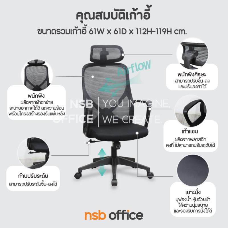 เก้าอี้ผู้บริหารหลังเน็ต รุ่น Badgley (แบดจ์ลีย์)  โช้คแก๊ส ก้อนโยก ขาพลาสติก