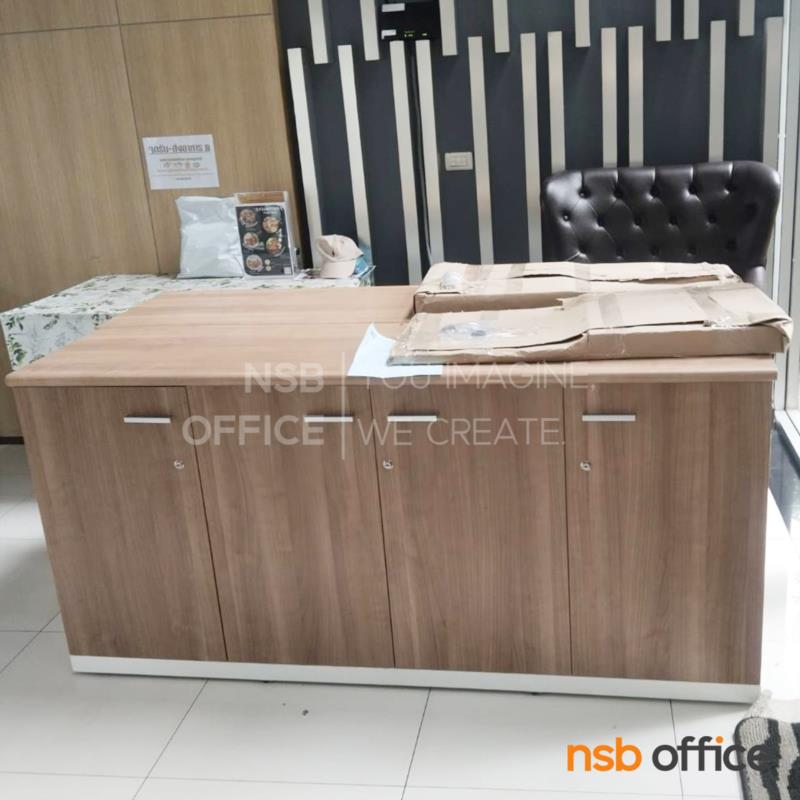 ตู้เอกสารไม้ สูง 75 cm. 4 บานเปิดทึบ รุ่น MN-WS180  สีคาปูชิโน่ตัดขาว