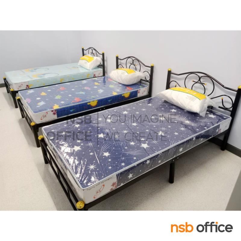 เตียงเหล็กชั้นเดียว 3 ฟุตครึ่ง รุ่นมาตรฐาน สีดำ (ลายบัว) 