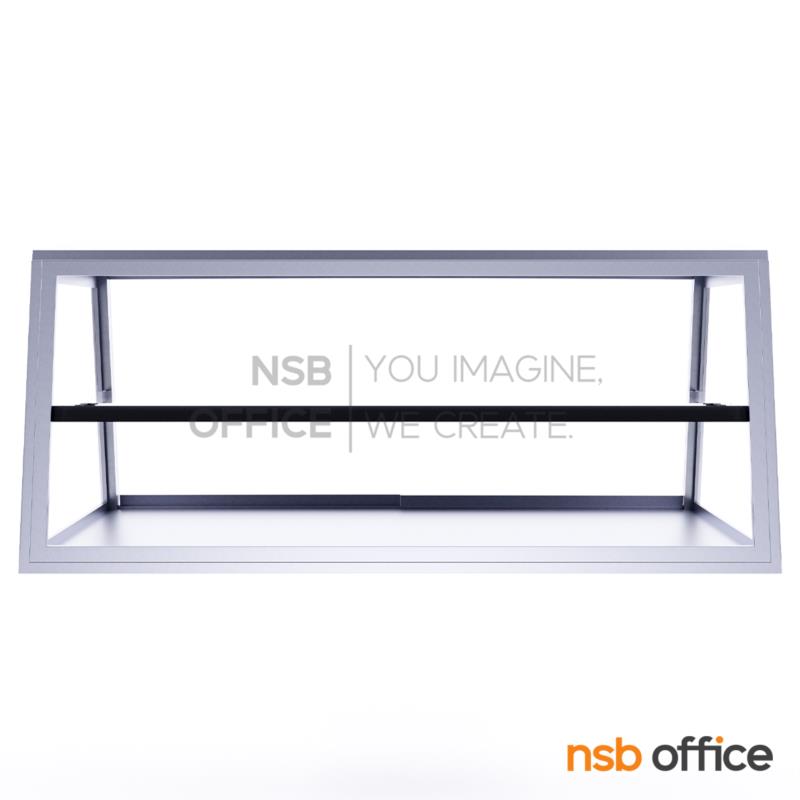 ตู้กระจกข้าวแกงหน้าเฉียงมุมเหลี่ยม บานเลื่อน มีแผ่นชั้น โครงอลูมิเนียม  (3,4,5,6 ฟุต *55D*60H cm.) ขอบมุมเหลี่ยม