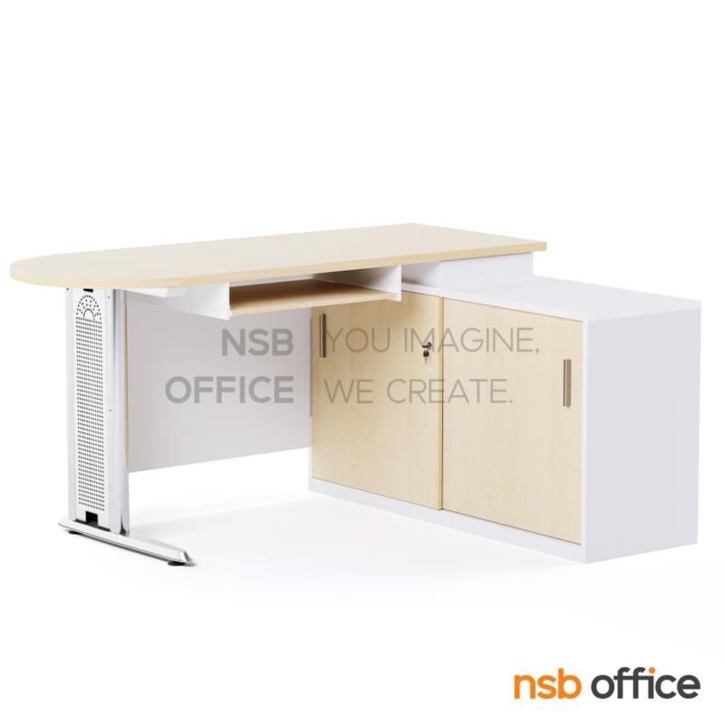 B32A009:โต๊ะแพทย์ในห้องตรวจ รุ่น Yoshinori (โยชิโนริ) ขนาด 120W, 150W cm พร้อมรางคีย์บอร์ดและตู้เก็บของบานเลื่อน ขาเหล็ก