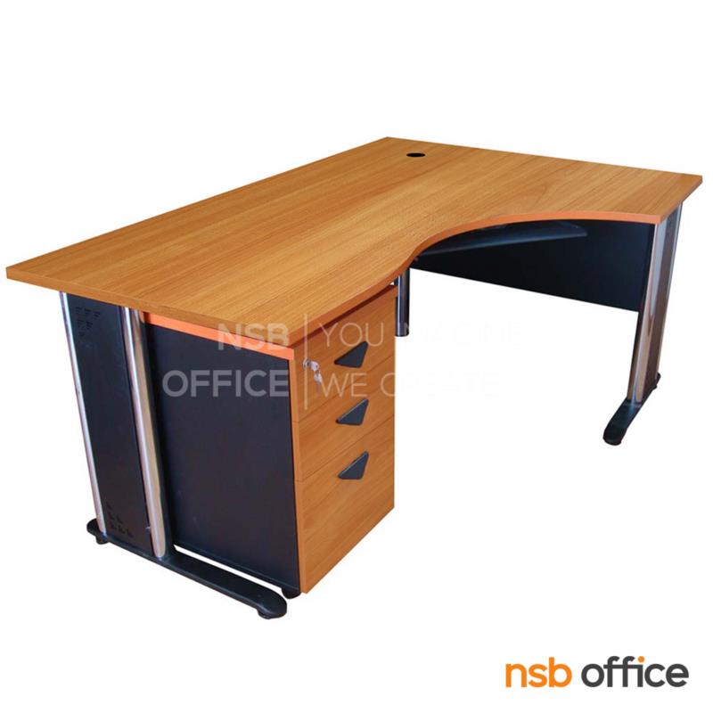 A16A099:โต๊ะทำงานตัวแอลหน้าโค้งเว้า รุ่น Calab (คาแลบ) ขนาด 160W1*120W2 cm. ตู้ 3 ลิ้นชักล้อเลื่อน