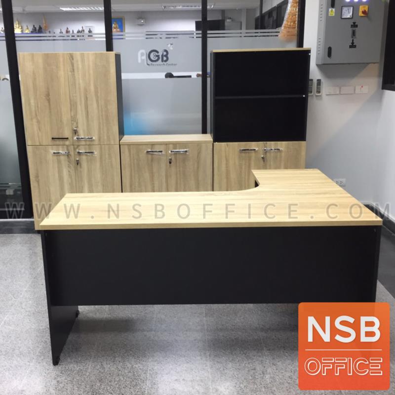เซ็ตโต๊ะทำงานตัวแอล สีโซโนม่า รุ่น Zono (โซโน่)  พร้อมตู้เก็บเอกสาร เก้าอี้สำนักงาน (รวม 5 ชิ้น)