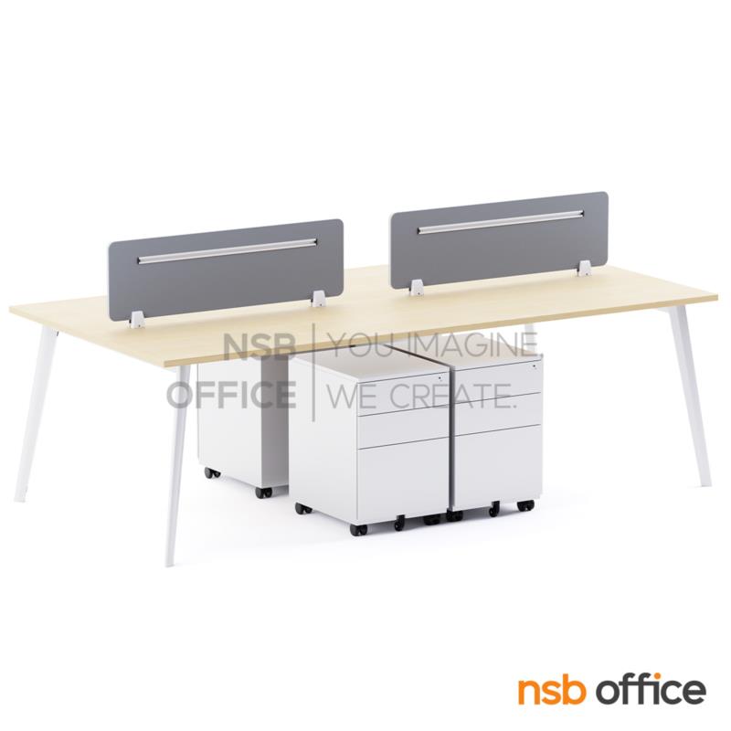 A27A112:ชุดโต๊ะทำงานกลุ่ม 4 ที่นั่ง รุ่น Carbon II (คาร์บอน 2) ขนาด 240W*120D cm. พร้อมตู้ลิ้นชักเหล็กล้อเลื่อน และมินิสกรีนหุ้มผ้า 