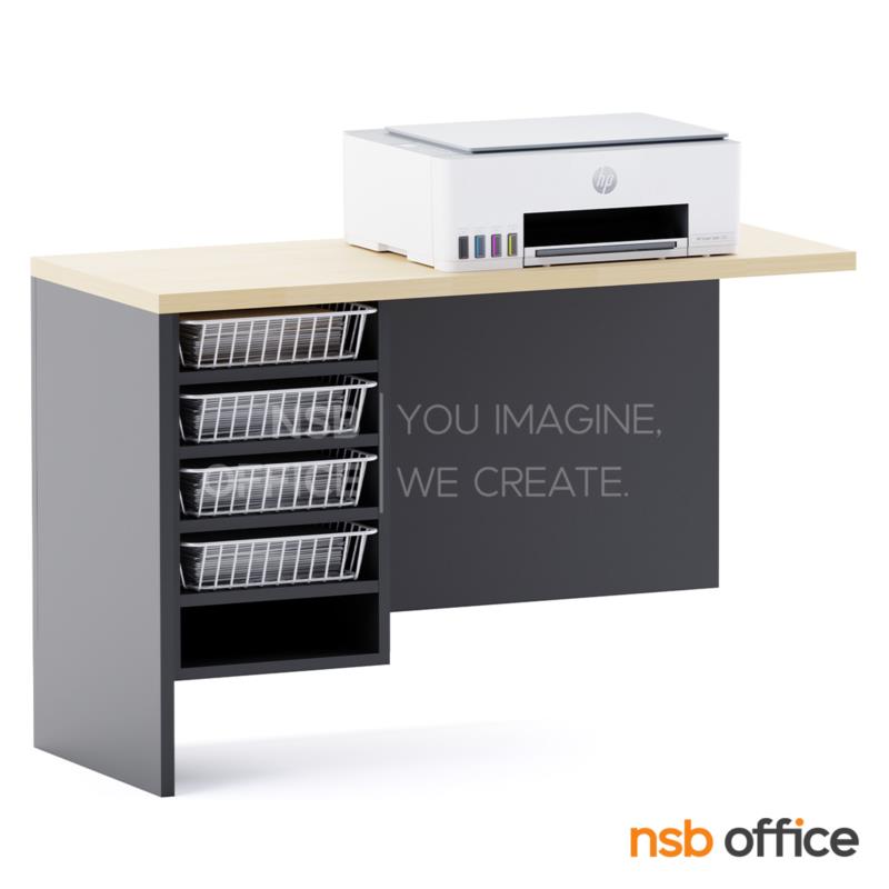 โต๊ะเข้ามุมวางพริ้นเตอร์ต่อข้าง 4 ช่องโล่ง รุ่น Descend (ดิเซนด์) ขนาด 100W cm. ต่อระดับต่ำกว่าหน้าโต๊ะ เมลามีน