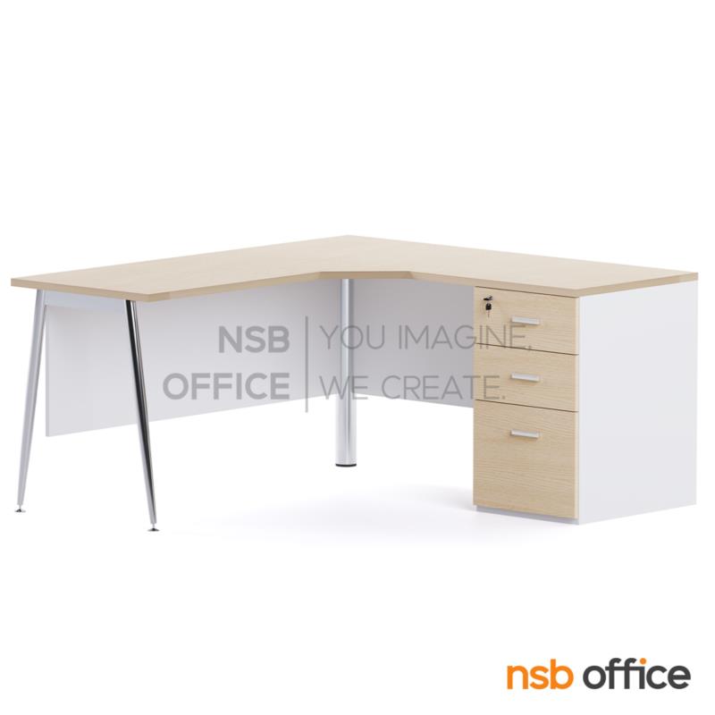 A16A141:โต๊ะทำงานตัวแอล รุ่น Darla (ดาร์ล่า) ขนาด 150W1*160W2 cm. บังตาไม้ ขาเหล็ก