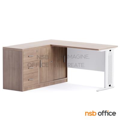 โต๊ะทำงานตัวแอล 3 ลิ้นชัก 2 บานเลื่อน รุ่น NSB-NEW ขนาด 120W1 ,135W, 150W cm.  ขาเหล็ก