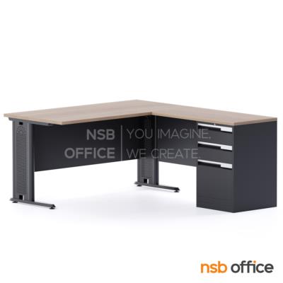 โต๊ะผู้บริหารตัวแอล 3 ลิ้นชักเหล็ก รุ่น Fernando (เฟอร์นันโด) ขนาด 150W cm. ระบบรางลูกปืน 