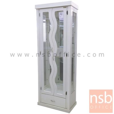 ตู้กระจกสีขาว สูง 194 cm.  2 บานเปิด 1 ลิ้นชักล่าง  ขนาด 68W*194H cm. 