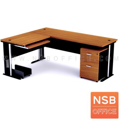 โต๊ะผู้บริหารตัวแอล   ขนาด 180W1*180W2 cm. ขาเหล็กโครเมี่ยมดำ สีเชอร์รี่ดำ