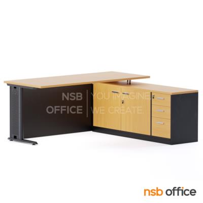 โต๊ะทำงานตัวแอล  รุ่น Quantix (ควอนทิกซ์) ขนาด 150W1 ,165W1 ,180W1*165W2 cm.  พร้อมตู้อเนกประสงค์ข้าง เมลามีน