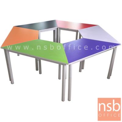 ชุดโต๊ะนักเรียน ทรงคางหมู รุ่น Avada (เอวาด้า) ขนาด 208W*75H cm. TOP ไม้สีสัน