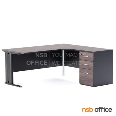 โต๊ะผู้บริหารตัวแอล 3 ลิ้นชัก รุ่น McLean (แม็กลีน) ขนาด 180W cm. ขาเหล็ก 