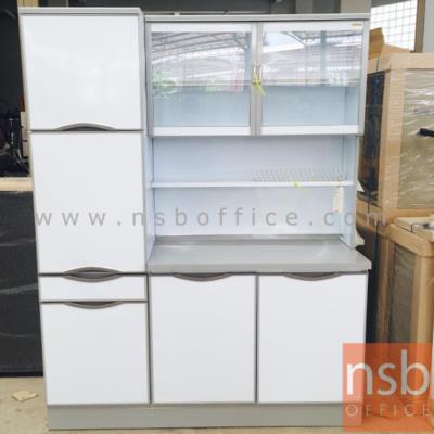 ตู้ครัวสูงอลูมิเนียม มีตู้เก็บของด้านข้าง ลิ้นชักมีถาดใส่ช้อน  ขนาด 150W*54D*190H cm. ยกเลิกการผลิต 17/8/66