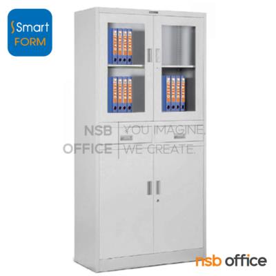 ตู้เอกสาร 4 บานเปิดบนกระจก-ล่างทึบ รุ่น IS-RD72  พร้อม 2 ลิ้นชักกลาง