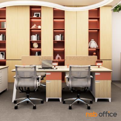 โต๊ะทำงานกลุ่ม 4 ที่นั่ง เสริมมินิสกรีนและตู้เก็บของ รุ่น Trifle (ไทรเฟิล)  พร้อมเก้าอี้สำนักงานหลังเน็ต