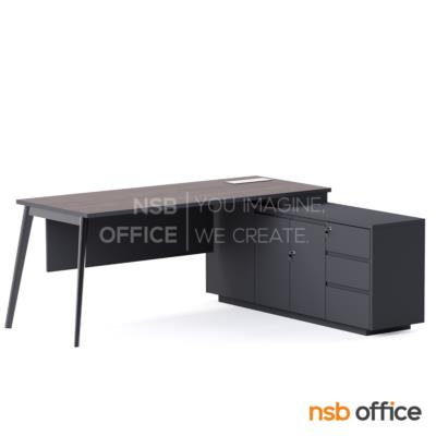 โต๊ะผู้บริหารตัวแอล รุ่น Lapins (ลาพินส์) ขนาด 180W cm. บังตาไม้ ขาเหล็ก