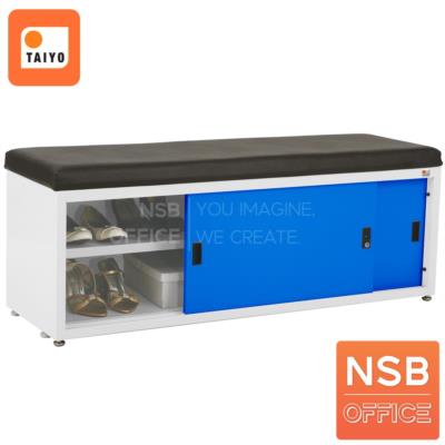 ตู้รองเท้าบานเลื่อนเหล็ก หน้าบานสีสัน 120W cm. (13 คู่) รุ่น GN-001  มีเบาะหนังรองนั่ง