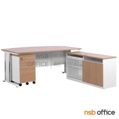 โต๊ะผู้บริหารตัวแอล  รุ่น MN-1820 ขนาด 180W cm. พร้อมลิ้นชักและตู้ข้าง ขาเหล็ก