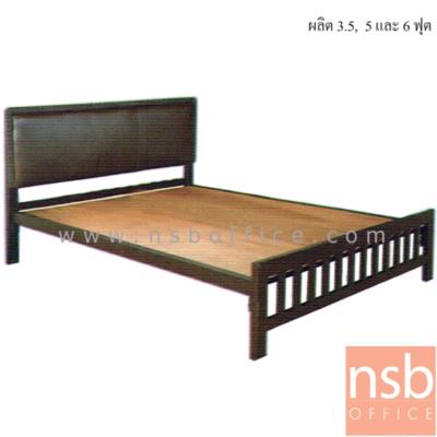 เตียงเหล็ก หัวเตียงสูงบุหนังเทียม  รุ่น Rosemarie (โรสแมรี) (ผลิต 3.5, 5 และ 6 ฟุต) พร้อมแผ่นไม้ปูเตียง